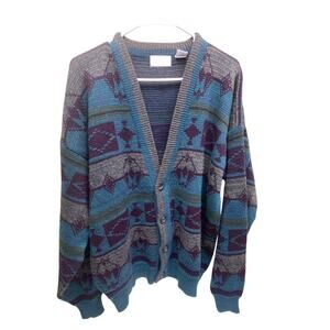 Vintage 80s 90s The Mens Store at Sears Turquoise Cardigan Size L